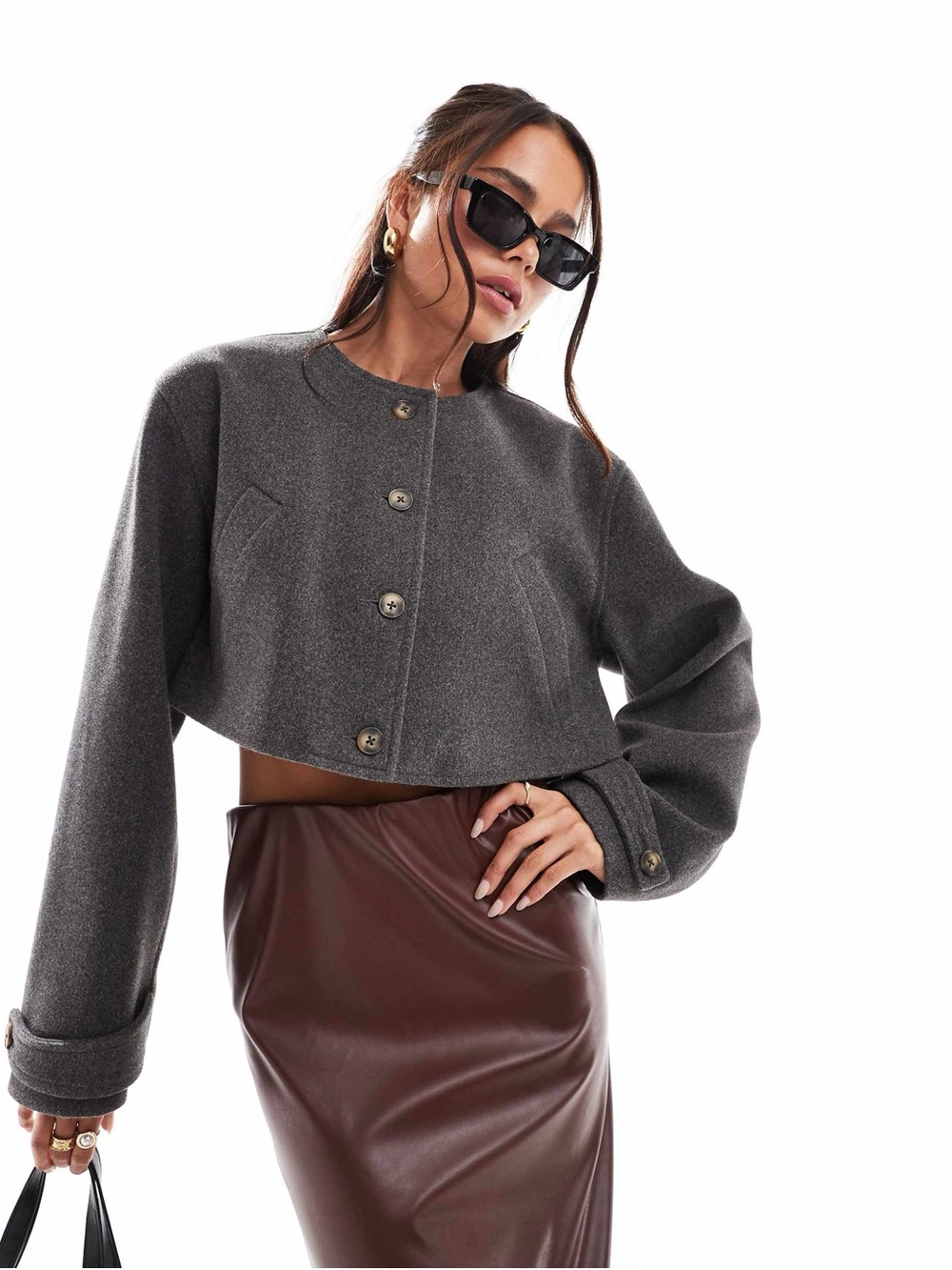 ASOS Cropped collarless jacket charcoal Gray sz Small
